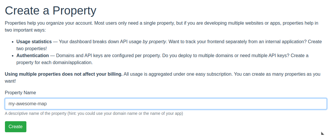 Property creation form