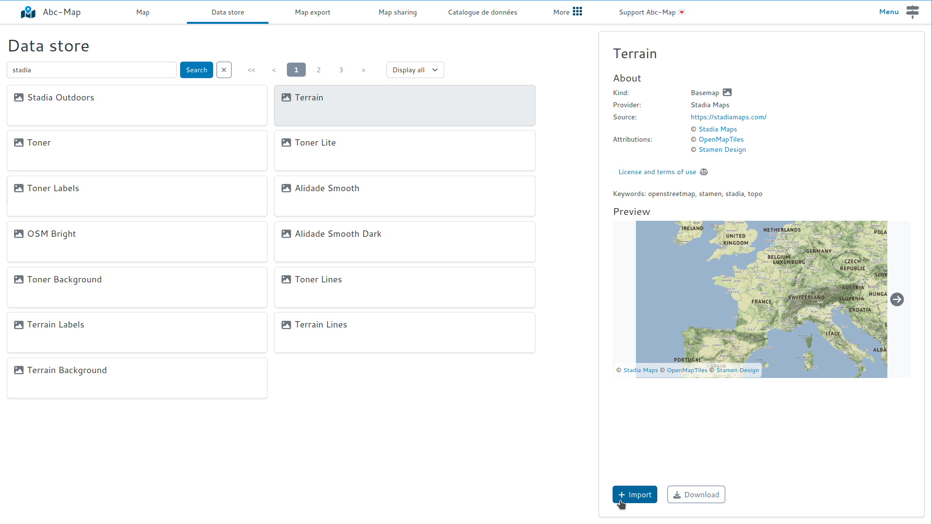 Selecting a layer in the data store